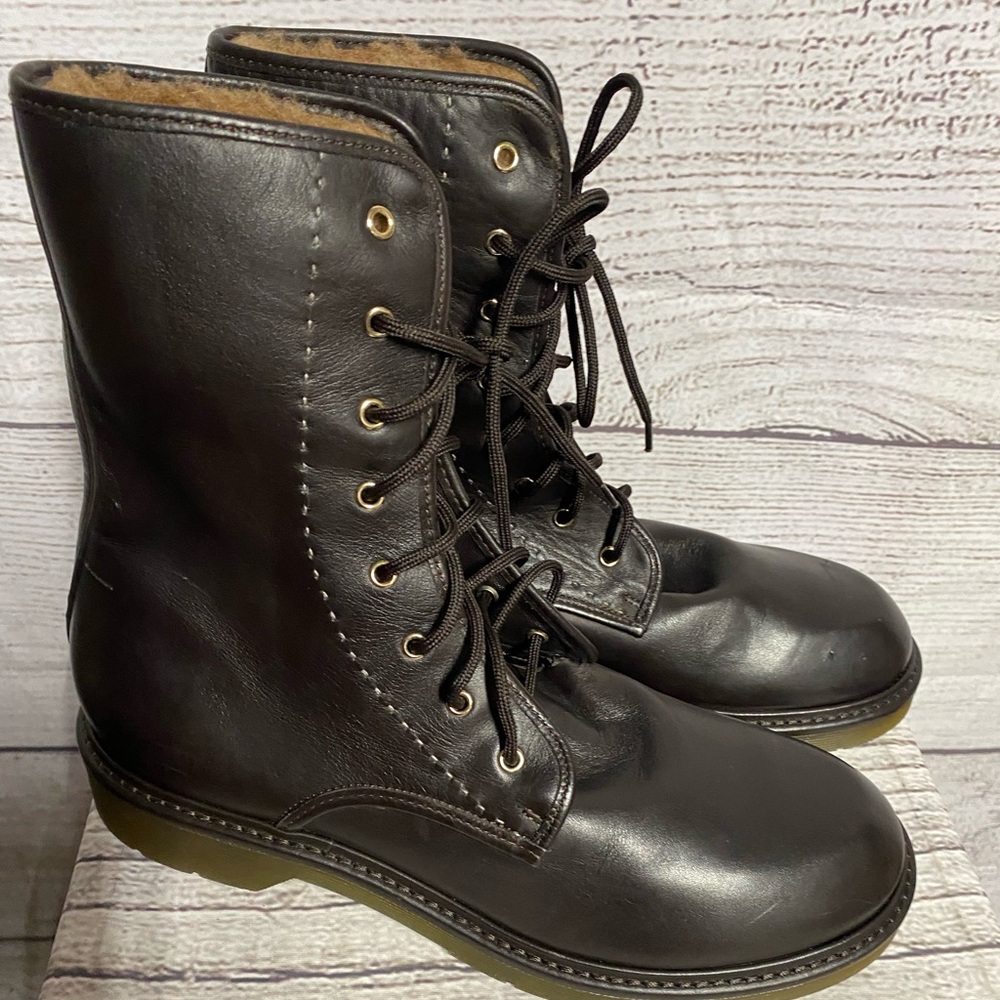 Max Mara Beverly leather combat boots size 39/9 dark brown